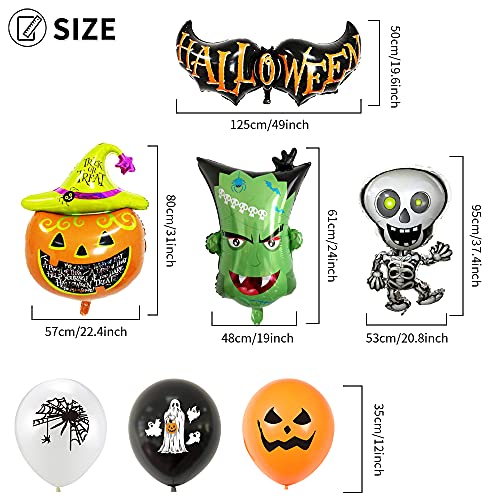 LUKIUP® Globos de Halloween Set,14pcs Globos de Látex y Aluminio de Halloween, Incluye Calabaza, Bruja, Esqueleto, Fantasma, Murciélago Globos, para Decoración de Fiesta de Halloween