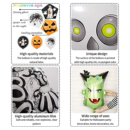 LUKIUP® Globos de Halloween Set,14pcs Globos de Látex y Aluminio de Halloween, Incluye Calabaza, Bruja, Esqueleto, Fantasma, Murciélago Globos, para Decoración de Fiesta de Halloween