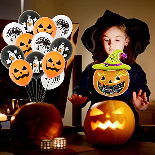 LUKIUP® Globos de Halloween Set,14pcs Globos de Látex y Aluminio de Halloween, Incluye Calabaza, Bruja, Esqueleto, Fantasma, Murciélago Globos, para Decoración de Fiesta de Halloween