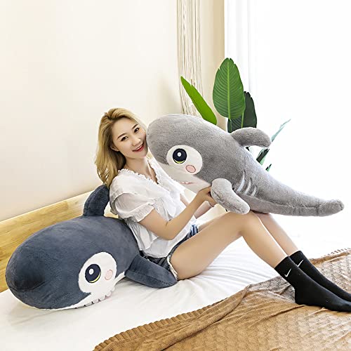 Lulihhhh 45-120cm Creativo Lindo Pelo de Conejo tiburón de Peluche de Juguete Almohada para Dormir muñeca de tiburón Cama acompañar a Dormir Ragdoll Gris 60 cm