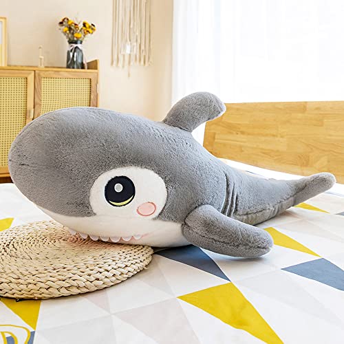 Lulihhhh 45-120cm Creativo Lindo Pelo de Conejo tiburón de Peluche de Juguete Almohada para Dormir muñeca de tiburón Cama acompañar a Dormir Ragdoll Gris 60 cm