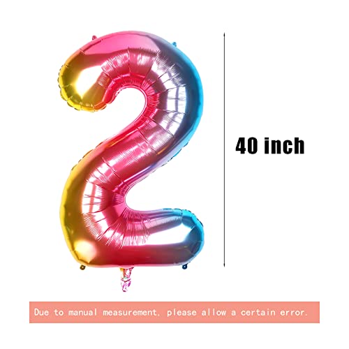 LUTER 40 Pulgadas Globos Numéricos Arcoíris 2, Globos de Cumpleaños Numeros Globos con Numeros Números Helio Globos Numéricos Arcoíris para Decoración de Celebración de Fiestas de Cumpleaños