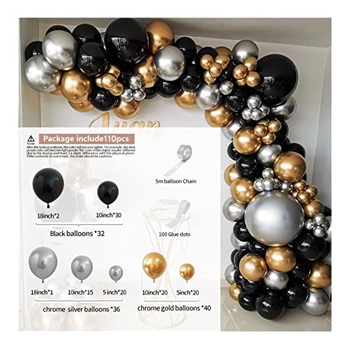 LZYY Decoraciones de Fiesta para niños Chrome Silver Goldoons Ballons Arco Kit Black Globo Garland Boda Cumpleaños Fiesta Navidad Decoración Niños Baby Ducha Globo 110pcs Centros de Partido