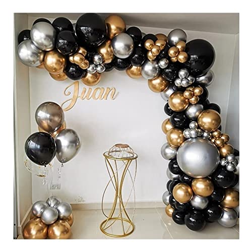 LZYY Decoraciones de Fiesta para niños Chrome Silver Goldoons Ballons Arco Kit Black Globo Garland Boda Cumpleaños Fiesta Navidad Decoración Niños Baby Ducha Globo 110pcs Centros de Partido