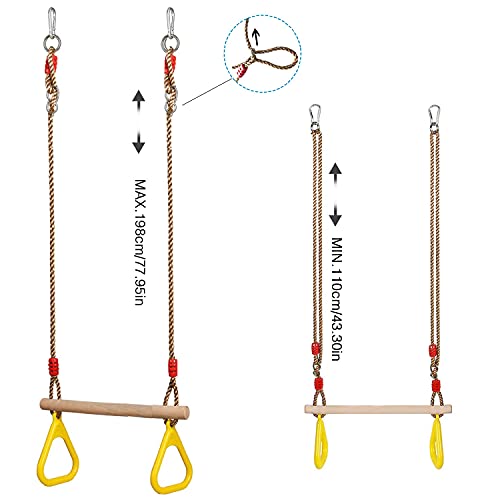 Madera con Gimnasia, Anillas de Gimnasia Trapezoidal Columpio 2 en 1 Infantil al Aire Libre Anillas Gimnasia Columpio Infantil Interior Trapecio para Niños