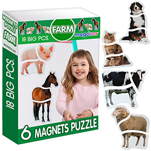 magdum Magnetica Puzzle 3 años Animales Granja - 6 Grandes Puzzle Bebe - Juguetes magnéticos - Imanes Nevera niños - Juguetes niños 3 años educativos - Letras magneticas niños - Imanes niños