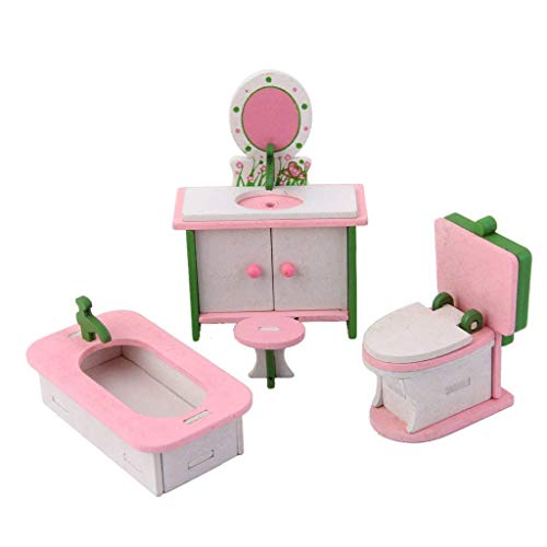 Maidi Casa de muñecas en Miniatura de Madera de Muebles de baño Conjunto de muñecas para sillas de tocador Bañera WC para la decoración