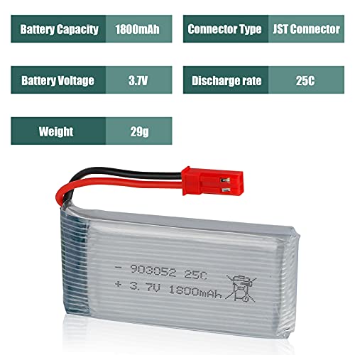 Makerfire 3.7V 1800mah Lipo Battery 25C JST Plug with USB Charger for RC Quadcopter Drone