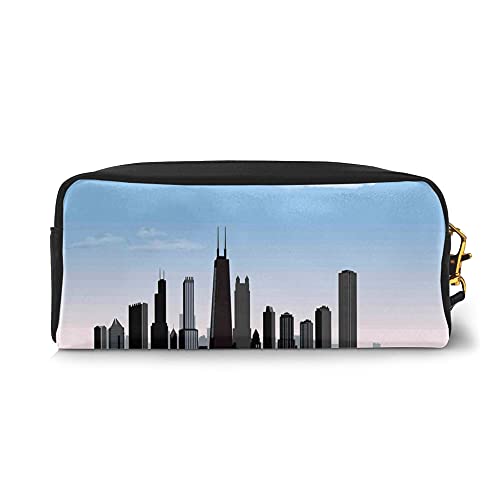 Makeup Bag,Day Time Illinois Missisippi River Clouds Coastal Town Urban Design,Zippered Lightweight Pencil Cases