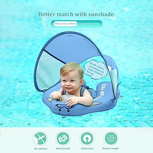 Mambobaby Flotador Ajustable Inflable de Bebe, Flotador Bebe con Toldo y Cinturón de Seguridad, Flotador de Natación para Bebé, Lindos Juguetes de Piscina de Verano para Bebés de 3 Meses a 4 Años