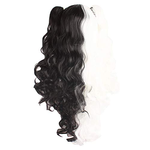 MapofBeauty 28"/70cm largo rizo seorita en trenza anime traje Pelucas (blanco/negro)