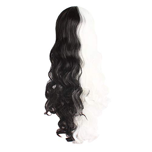 MapofBeauty 28"/70cm largo rizo seorita en trenza anime traje Pelucas (blanco/negro)