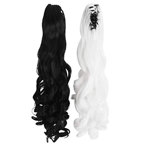 MapofBeauty 28"/70cm largo rizo seorita en trenza anime traje Pelucas (blanco/negro)