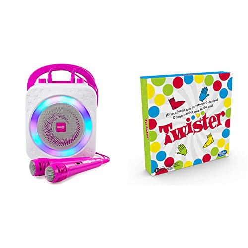 Máquina De Karaoke Bluetooth Recargable Rockjam De 10 Vatios con Dos Micrófonos, Efectos De Cambio De Voz Y Luces Led + Hasbro Gaming- Twister (98831B09)