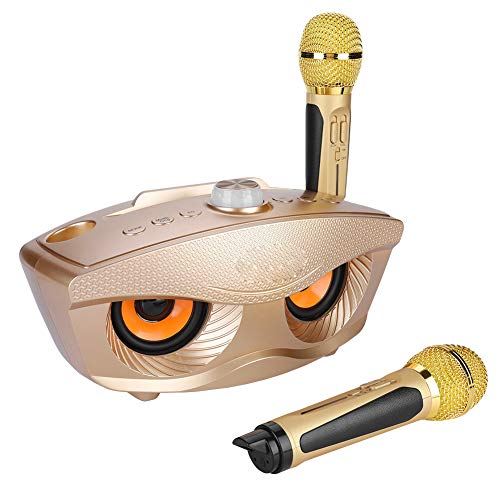 Máquina de Karaoke para Adultos Y Niños, Altavoz Bluetooth con 2 Micrófonos Inalámbricos, Altavoz de Micrófono de Karaoke KTV para el Hogar, Sistemas de Karaoke Portátiles(Oro)