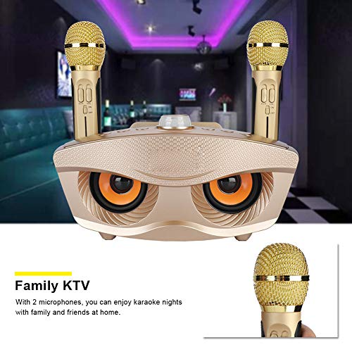 Máquina de Karaoke para Adultos Y Niños, Altavoz Bluetooth con 2 Micrófonos Inalámbricos, Altavoz de Micrófono de Karaoke KTV para el Hogar, Sistemas de Karaoke Portátiles(Oro)