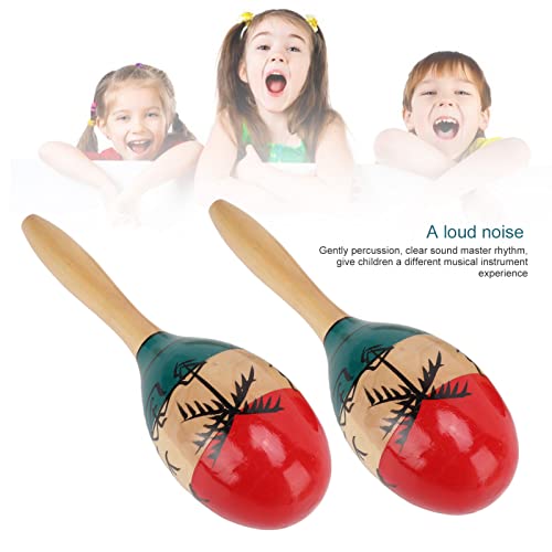 Maracas, Sonido Claro, Sonajero, Agitador, Diseño Ergonómico, Madera, Borde Liso, Suave, Pintura de Escena Junto Al Mar para Niños, Educación Temprana