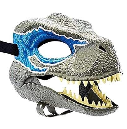 Máscara de dinosaurio, máscara de dino, con mandíbula móvil, Tyrannosaurus Rex / Velociraptor Dinosaurio, Dino Cosplay Props Festival Carnaval Regalo (azul)