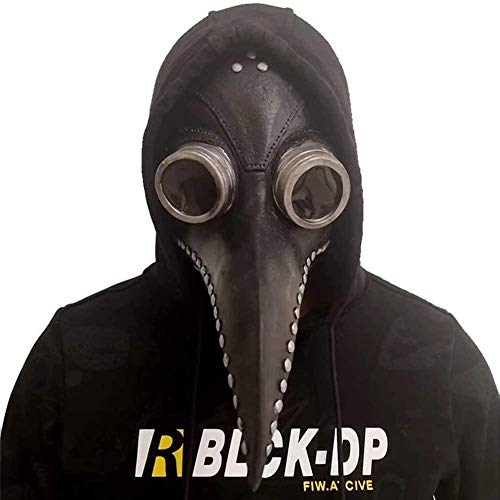 Máscara de Doctor Plaga de Látex, KEEHOM Pico de Pájaro de Nariz Larga Steampunk Disfraces de Halloween Cosplay, Costume para Adulto, Cinturón Ajustable, Negro