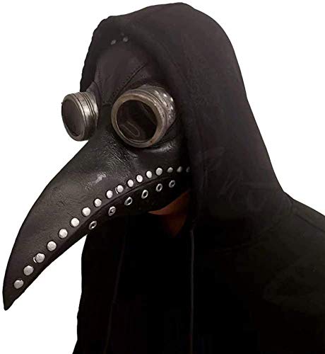 Máscara de Doctor Plaga de Látex, KEEHOM Pico de Pájaro de Nariz Larga Steampunk Disfraces de Halloween Cosplay, Costume para Adulto, Cinturón Ajustable, Negro