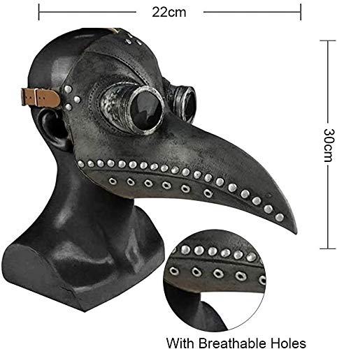 Máscara de Doctor Plaga de Látex, KEEHOM Pico de Pájaro de Nariz Larga Steampunk Disfraces de Halloween Cosplay, Costume para Adulto, Cinturón Ajustable, Negro