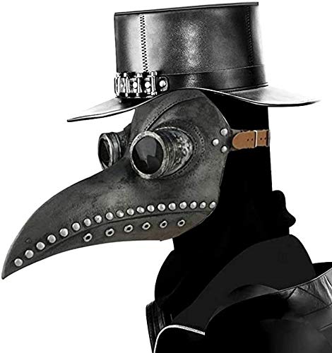 Máscara de Doctor Plaga de Látex, KEEHOM Pico de Pájaro de Nariz Larga Steampunk Disfraces de Halloween Cosplay, Costume para Adulto, Cinturón Ajustable, Negro