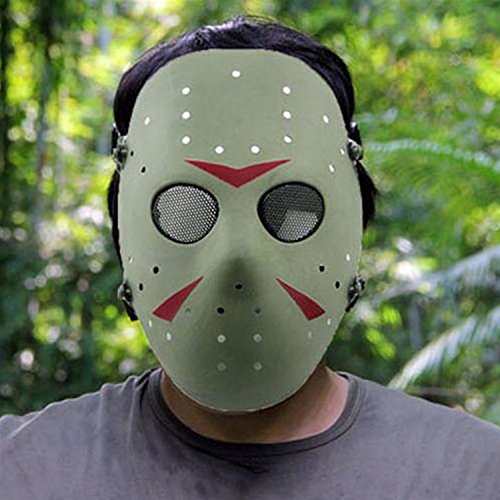 Máscara de Jason de Haoyk CS Games, máscara de malla, metal y cobre con protección completa de la cara, para Halloween, fiestas de disfraces, OD verde