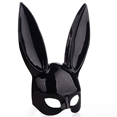 Máscara de máscara de conejo máscara negra para adultos con orejas para Halloween, fiesta de cumpleaños, cosplay, graduación, disfraz de Pascua, accesorios para fiestas, estilo mate