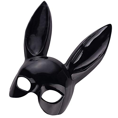 Máscara de máscara de conejo máscara negra para adultos con orejas para Halloween, fiesta de cumpleaños, cosplay, graduación, disfraz de Pascua, accesorios para fiestas, estilo mate