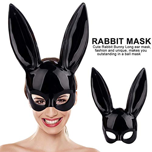 Máscara de máscara de conejo máscara negra para adultos con orejas para Halloween, fiesta de cumpleaños, cosplay, graduación, disfraz de Pascua, accesorios para fiestas, estilo mate