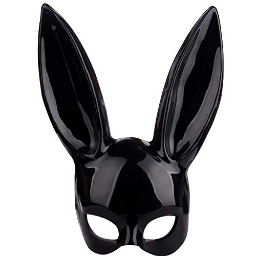 Máscara de máscara de conejo máscara negra para adultos con orejas para Halloween, fiesta de cumpleaños, cosplay, graduación, disfraz de Pascua, accesorios para fiestas, estilo mate