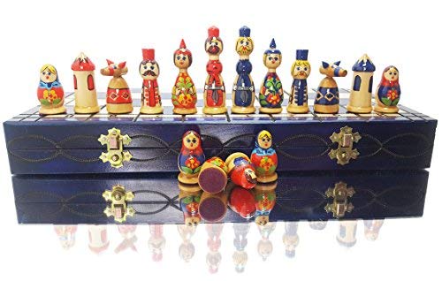 Master of Chess Lovely Matryoshka - Juego de ajedrez Decorativo de Madera Pintado a Mano de 42 cm (Azul)