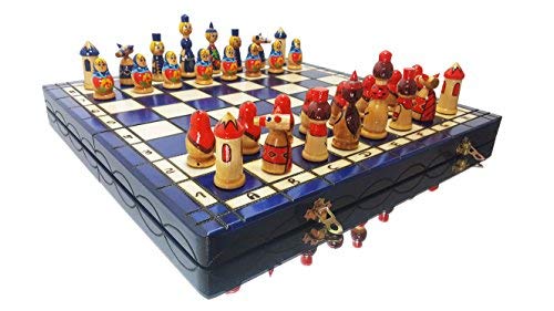 Master of Chess Lovely Matryoshka - Juego de ajedrez Decorativo de Madera Pintado a Mano de 42 cm (Azul)