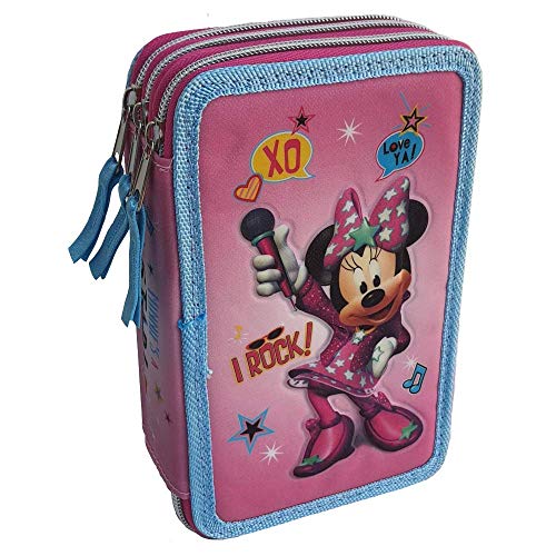 M.C. srl Estuche escolar 3D Minnie Mouse Disney multicompartimento con 3 cremalleras, portarrollos de colores Fila Giotto - MIN0632