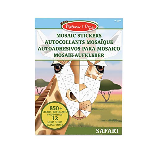 Melissa & Doug - Cuaderno de pegatinas de mosaicos de animales de safari (12 escenas de colores para completar con más de 850 pegatinas)