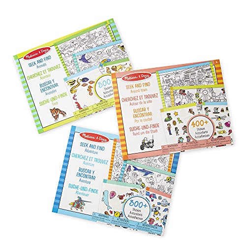 Melissa & Doug | Pack de 3 | Cuadernos de Pegatinas Busca y Encuentra - Por la Ciudad, Aventuras y Animales