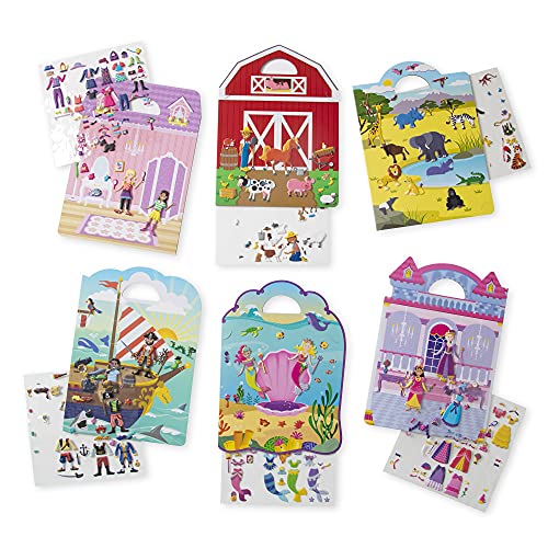 Melissa & Doug | Pack de 6 Pegatinas Acolchadas - Ropa, Princesas, Safari, Granja, Piratas y Sirenas