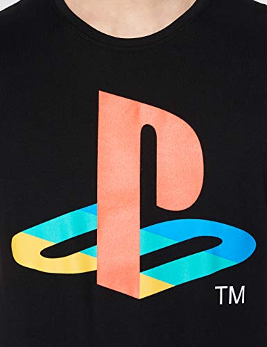 Meroncourt Sony Playstation Classic Logo and Colours Camiseta, Negro (Black), Large para Hombre