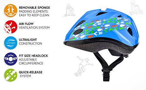 meteor Casco Bicicleta Bebe Helmet Bici Ciclismo para Niño - Cascos para Infantil - Bici Casco para Patinete Ciclismo Montaña BMX Carretera Skate Patines monopatines HB6-5 (S (48-52 cm), KS07 Arrows)