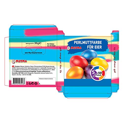 Metma B038-Pintura, 5 Unidades, Amarillo, Naranja, Rojo, Azul, Morado, con Guante, Pastillas para Colorear, Huevos de Pascua, Multicolor (B038)