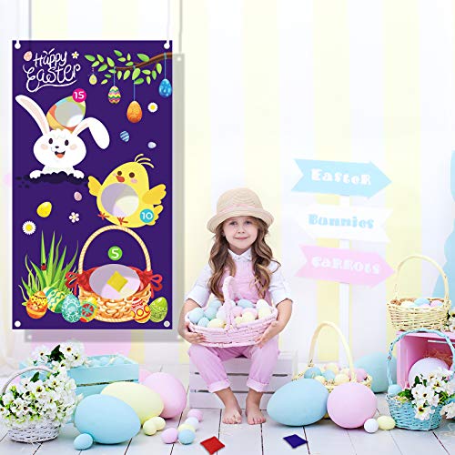 MEZOOM Juegos de Lanzamiento de Pascua Toss Games Banner Pancarta de Conejo con 3 piezas Bolsas de Frijoles Jugete de Jardines para Fiesta de Pascua Niños Adultos