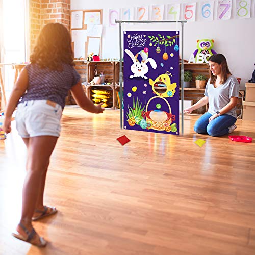 MEZOOM Juegos de Lanzamiento de Pascua Toss Games Banner Pancarta de Conejo con 3 piezas Bolsas de Frijoles Jugete de Jardines para Fiesta de Pascua Niños Adultos