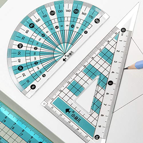 MHwan Compas Escolar, Set de Geometría, Juego de brújula de geometría con regla, transportador, borrador, recambios de plomo para estudiantes de matemáticas e ingeniería, 7 piezas, 18 x 8 cm