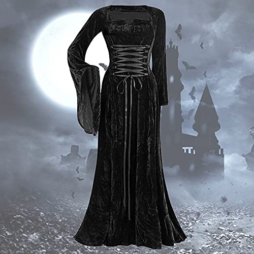 MianYaLi Mujer Disfraces Halloween Mujer Vestido para Fiesta Disfraz Halloween Mujer Vestido Retro Gótico de Cosplay de Bruja de Halloween Vestidos de Fiesta (Negro, XXL)