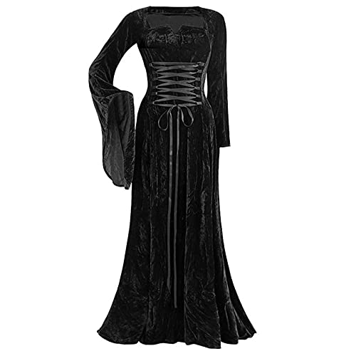 MianYaLi Mujer Disfraces Halloween Mujer Vestido para Fiesta Disfraz Halloween Mujer Vestido Retro Gótico de Cosplay de Bruja de Halloween Vestidos de Fiesta (Negro, XXL)