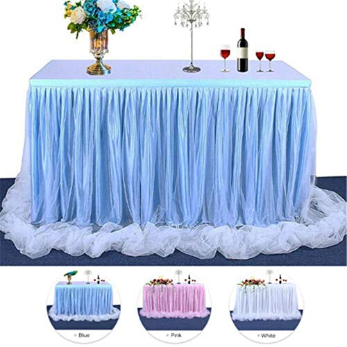 Miaouyo - Falda de tul, color blanco, tutú, decoración para mesa de fiesta, boda, bebé, ducha, niños, cumpleaños, compromiso, Navidad, candelabro, bautizo, fiesta, decoración de mesa, azul, 183 x 78cm