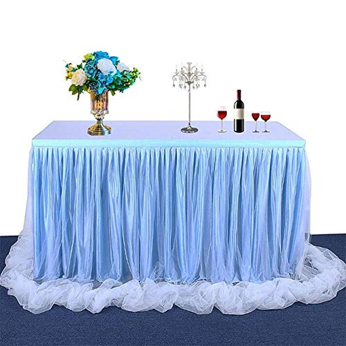 Miaouyo - Falda de tul, color blanco, tutú, decoración para mesa de fiesta, boda, bebé, ducha, niños, cumpleaños, compromiso, Navidad, candelabro, bautizo, fiesta, decoración de mesa, azul, 183 x 78cm