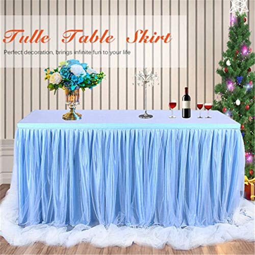 Miaouyo - Falda de tul, color blanco, tutú, decoración para mesa de fiesta, boda, bebé, ducha, niños, cumpleaños, compromiso, Navidad, candelabro, bautizo, fiesta, decoración de mesa, azul, 183 x 78cm