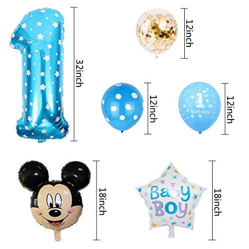 Mickey Globos, NALCY Decoraciones de Cumpleaños de Mickey Mouse, 1er Cumpleaños Bebe Globos Decoraciones de Fiesta Temática Mickey Globos de Confeti de Latex Boy Ballon Party (Azul)