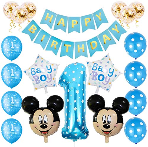 Mickey Globos, NALCY Decoraciones de Cumpleaños de Mickey Mouse, 1er Cumpleaños Bebe Globos Decoraciones de Fiesta Temática Mickey Globos de Confeti de Latex Boy Ballon Party (Azul)